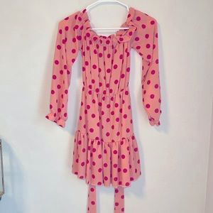pink polka dot ruffle dress